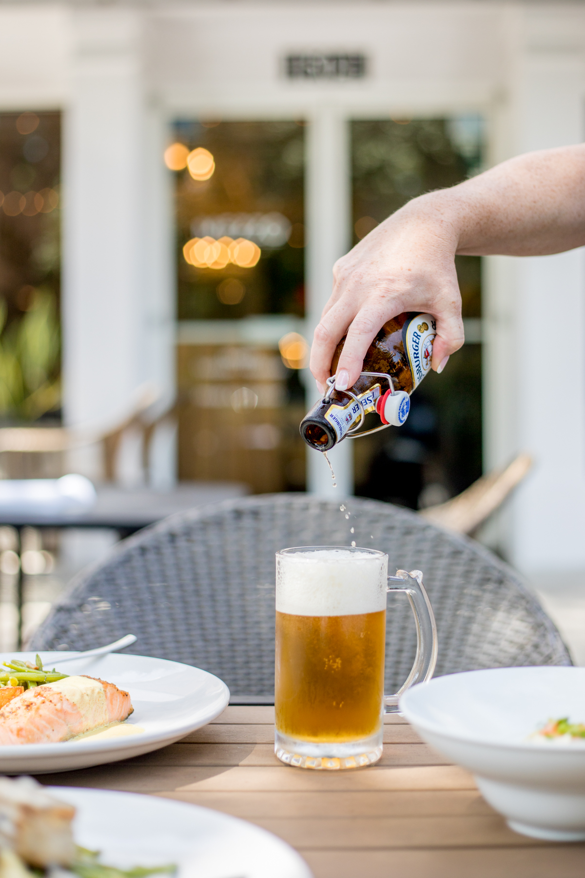 Beer being poured on the patio at Nick’s German Kitchen