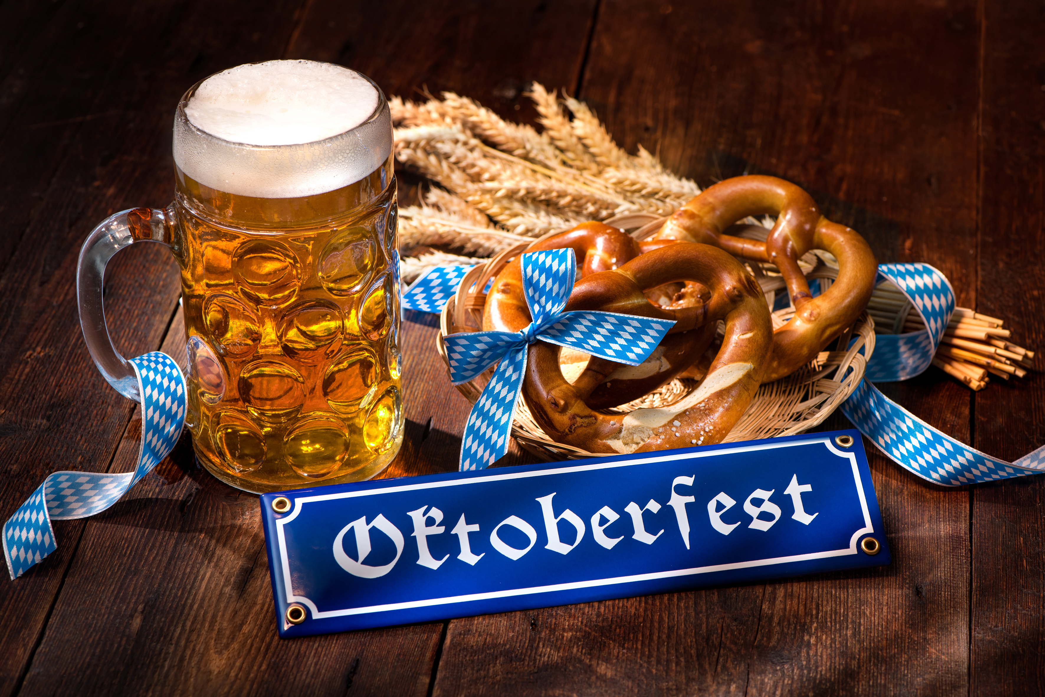 Oktoberfest beer and pretzels